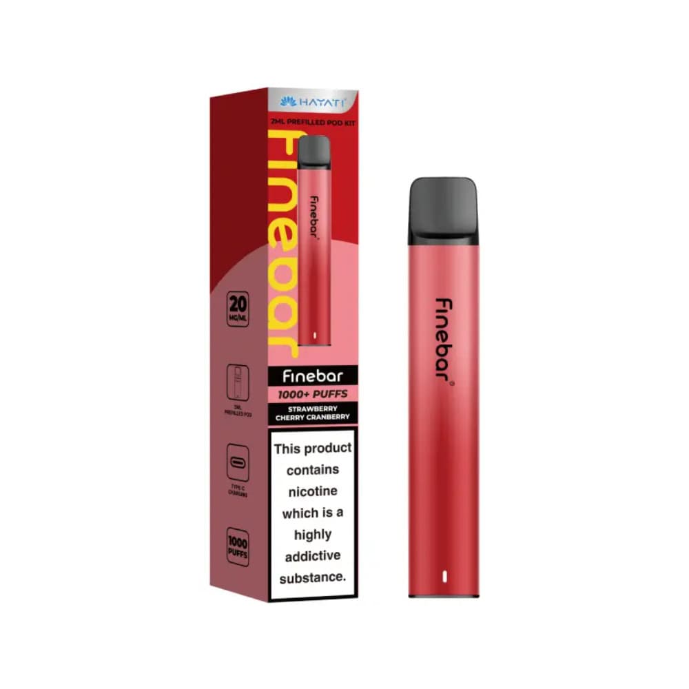 Strawberry Cherry Cranberry Hayati Finebar 1000 Prefilled Vape Kit