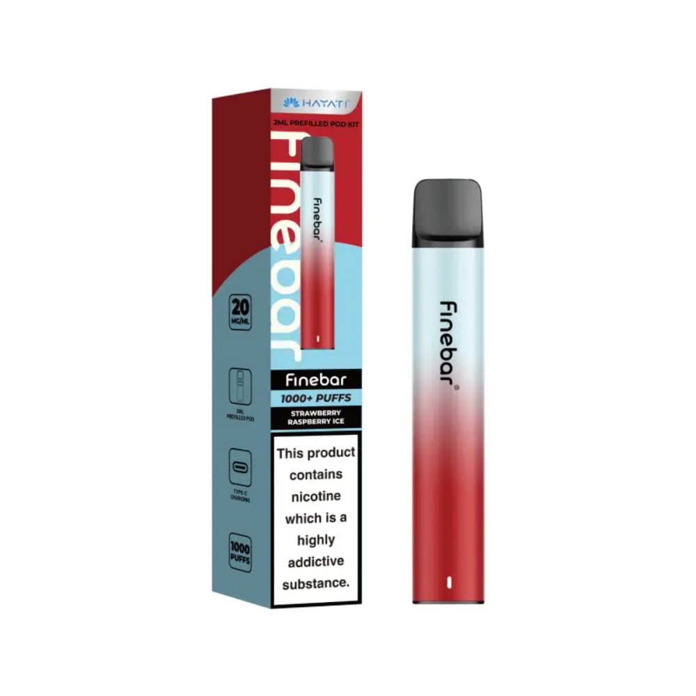 Strawberry Raspberry Ice Hayati Finebar 1000 Prefilled Vape Kit